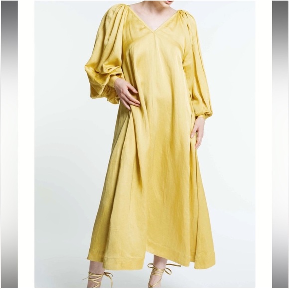 Laude The Label Lupita Balloon Sleeve Satin Maxi Dress in Citrine Sz S/M - Picture 3 of 15